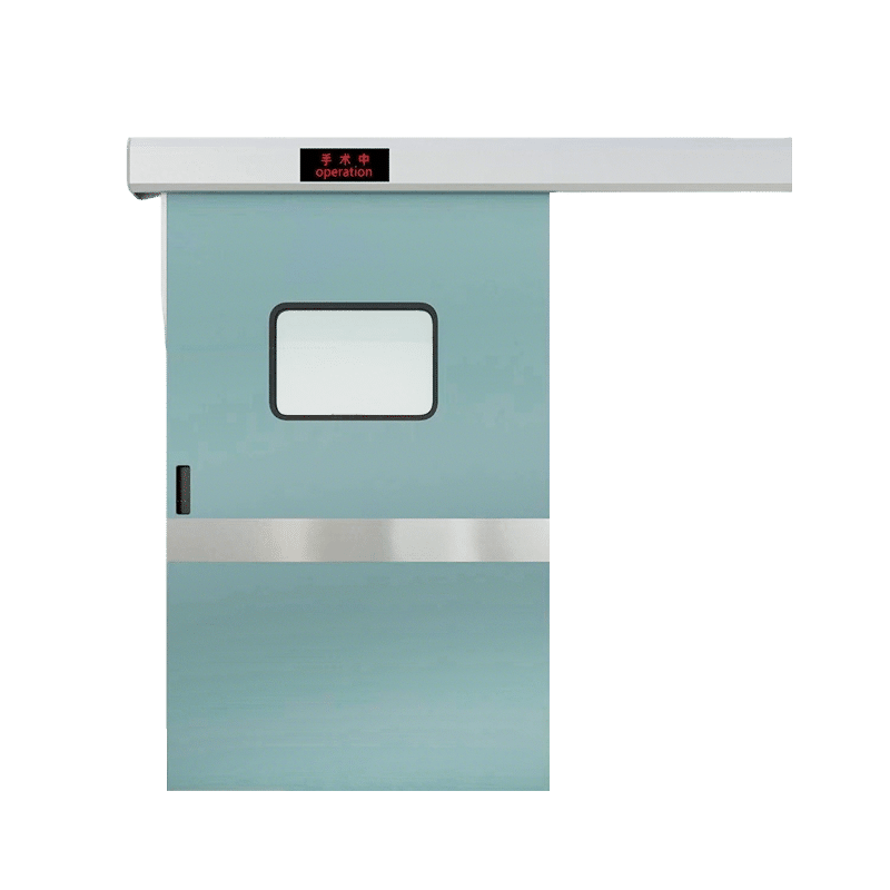 OSIDEK automatic single sliding hermetic door engineered for hospital operating rooms, featuring a specialized sinking track system for Grade 8 EN 12207 air-tightness.